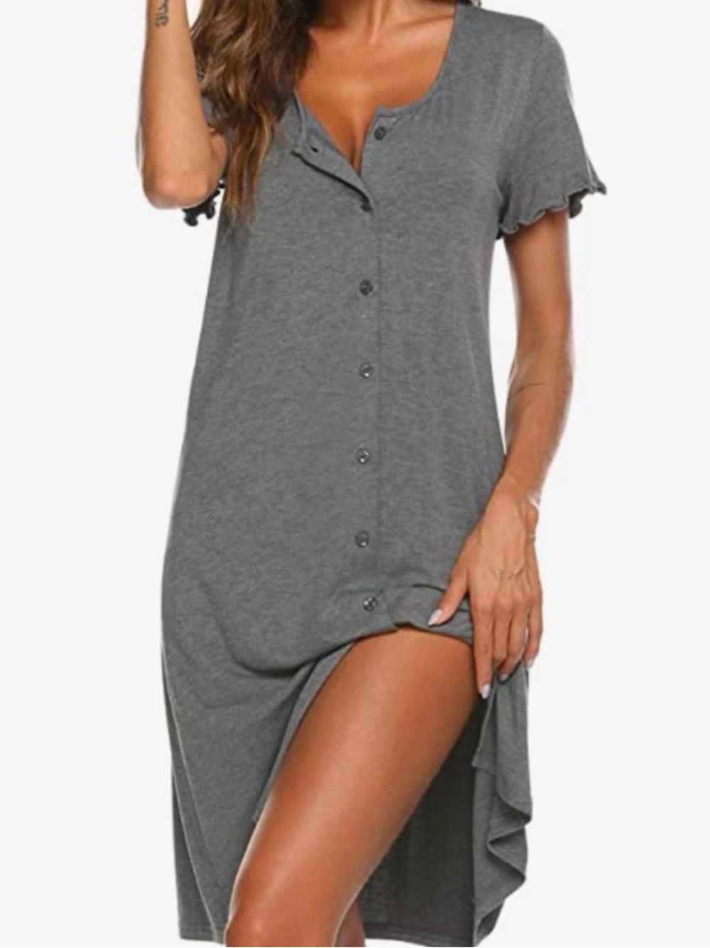 Ekouaer Women's Nightshirt Short Sleeve Button Down Nightgown NWT